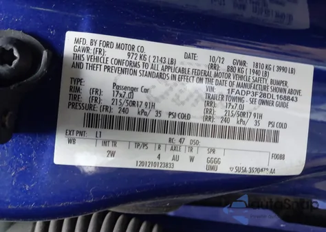 2013 Ford Focus Se z USA, uszkodzony, nr VIN 1FADP3F28DL168843